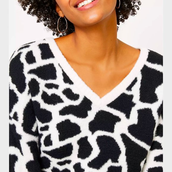 NWT LOFT Animal Spotted V-Neck Sweater - Picture 2 of 6